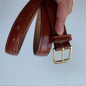 Bill Blass Leather Belt Brown Embossed Gold Hardware 37\